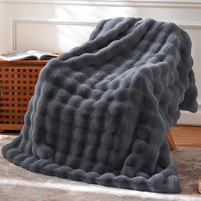 BENVWE Faux Fur Throw Blanket for Couch – Cozy Fuzzy Soft Plush Fluffy Thick Luxury Minky Bubble Blanket for Living Room Home Decor – Fathers Day Birthday Gifts for Women and Men, Grey, 51" x 63"-Ruum Studio Home