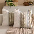 Boho Chenille Tufted Couch Throw Pillow Covers 18x18 Inch Set of 2 Farmhouse Striped Decorative Pillow Covers Accent Neutral Pillowcase Brown Cushion Cover for Living Room Sofa Bed-Ruum Studio Home