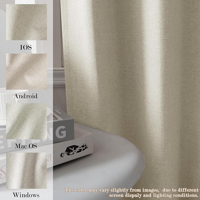 Extra Wide 100% Blackout Linen Textured Curtains - Room Dividers, W200 x L84 (1 Panel), Pinch Pleat Drapes for Living Room, Full Light Block Out Drapery for Sliding Door, Ivory White-Ruum Studio Home