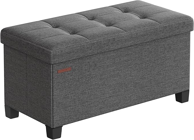 SONGMICS Storage Ottoman Bench, Foldable Foot Rest with Legs, 15 x 30 x 15.2 Inches, End of Bed Bench, Storage Chest, Load up to 660 lb, for Living Room, Bedroom, Entryway, Slate Gray ULSF16GYZ-Ruum Studio Home