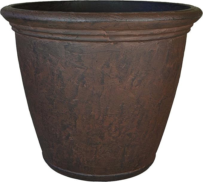 Sunnydaze 24-Inch Anjelica Large Plastic Pot for Plants - Outdoor Polyresin Round Planter with Drillable Drainage Holes - Rust-Ruum Studio Home