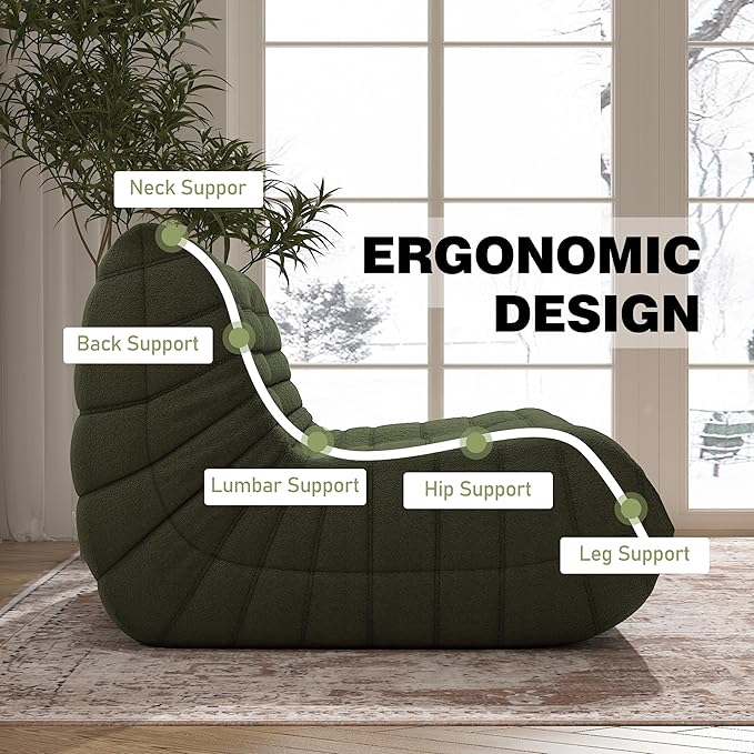 Bean Bag Chair, Loveseat Fireside Chair Bean Bag Sofa Large Bean Bag Chair for Adults, 2 Seater Bean Bag Chairs for Teens with High Density Comfortable Foam, Bean Bag for Living Room, Bedroom (Green)-Ruum Studio Home
