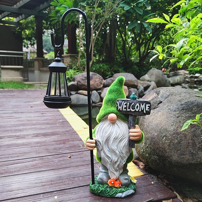 JOYBEE Garden Statues Gnome with Solar Lantern Outdoor Decor-Gnomes Solar Figurines Lights Decorations for Patio Yard Lawn Ornaments-Gifts for Women Mom Grandma-Ruum Studio Home