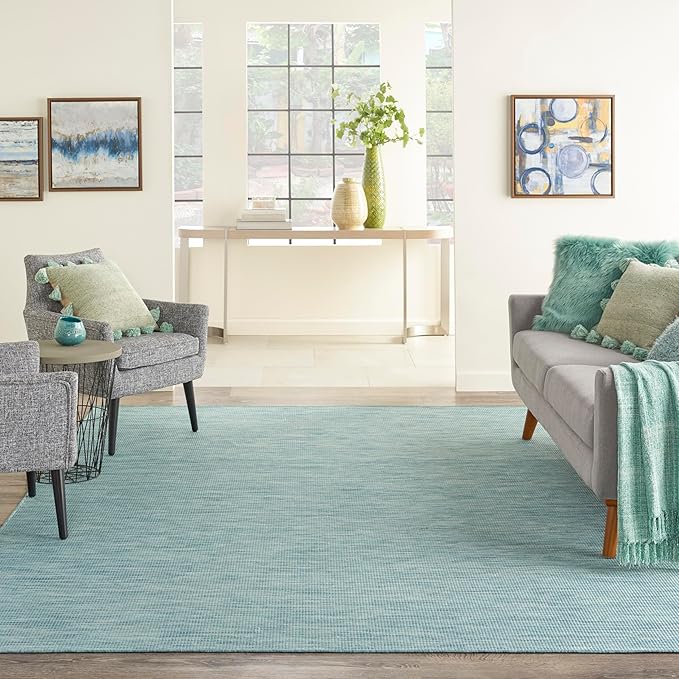 Nourison Positano Indoor/Outdoor Aqua 10' x 14' Area Rug, Easy Cleaning, Non Shedding, Bed Room, Living Room, Dining Room, Backyard, Deck, Patio (10x14)-Ruum Studio Home