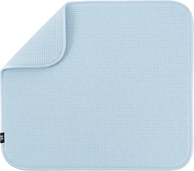 S&T INC. Dish Drying Mat, 16” x 18”, Absorbent Microfiber Kitchen Counter Mat, Dish Drying Pad for Dishes, Utensils, Pots and Pans, Large, Sky Blue-Ruum Studio Home