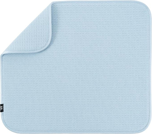 S&T INC. Dish Drying Mat, 16” x 18”, Absorbent Microfiber Kitchen Counter Mat, Dish Drying Pad for Dishes, Utensils, Pots and Pans, Large, Sky Blue-Ruum Studio Home