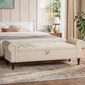 Storage Ottoman Bench for Bedroom, 60" Upholstered Bedroom Bench with Rolled Arms and Vintage Rivets, Large Storage Chest for Living Room, Bedroom, Entryway, Beige-Ruum Studio Home