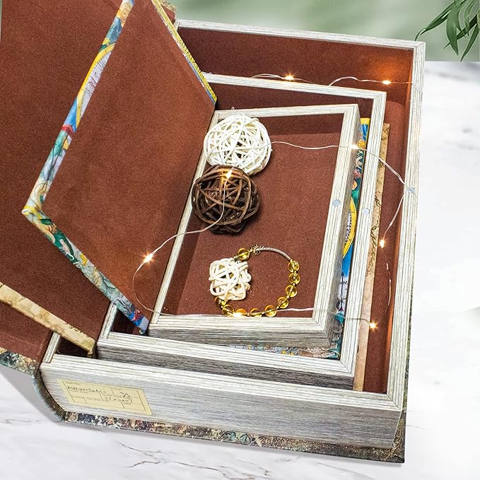 Decorative Book Box Set of 3, Fake Book Trinket Keepsake Storage Boxes with Ancient World Map Pattern, Graduation Gift-Ruum Studio Home