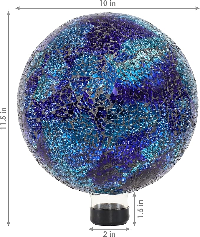 Sunnydaze 10-inch Gazing Ball for Garden - Crackled Glass Mosaic Gazing Globe for Outside - Deep Ocean Swirl Mosaic-Ruum Studio Home