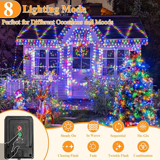 2 Pack Solar String Lights Total 240LED 80FT, IP67 Waterproof Solar Lights for Outside with 8 Modes, Upgraded Solar Panel Fairy Lights for Garden Party Wedding Decorations (Multicolor) …-Ruum Studio Home