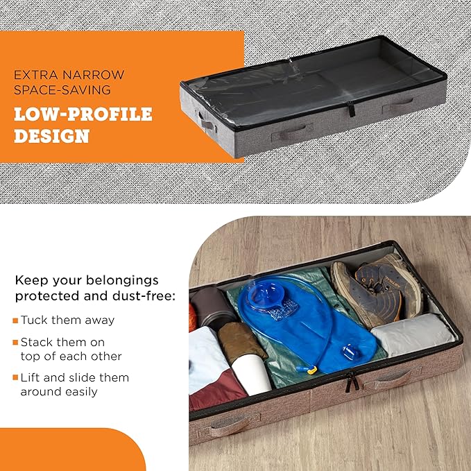 storageLAB Under Bed Storage Containers, Low Profile Underbed Organizers with Sturdy Handles, Dual Zippers, and Clear Windows, Ideal for Clothes, Pillows, and Blankets - 2 Pack, Low Profile, Gray-Ruum Studio Home