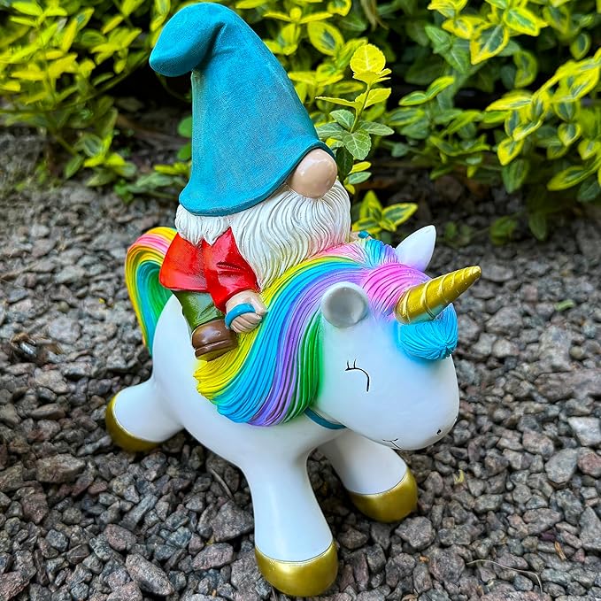 Mood Lab Garden Gnome Statue - Garden Gnome Riding Unicorn - 8.3 Inch Tall Lawn Figurine - for Outdoor or House Decor - Funny Yard & Patio Decoration-Ruum Studio Home