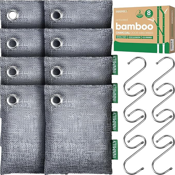 Activated Charcoal Odor Absorber, Odor Eliminator for Strong Odor,Bamboo Charcoal Air Purifying Bags for Home Car Closet Pet, Smoke Room Deodorizer (8 x 60g, Unscented)-Ruum Studio Home