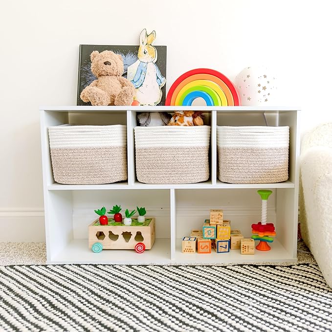 NaturalCozy Storage Cubes 9”x9”x7”Cotton Rope Woven Baskets for Organizing 3-Pack | 9 Inch Cube Storage Bin | Small Basket for Shelf Nursery, Pantry, Decorative Plant, Bathroom Closet, Toy Gift-Ruum Studio Home