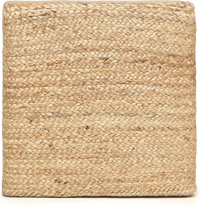 REDEARTH · Cube Pouf Foot Stool Ottoman - Jute Braided Pouffe Poof Accent Sitting Footrest for The Living Room, Bedroom, Nursery, Patio, Lounge & Other Rooms in The Home (14.5”x14.5”x16”; Natural)-Ruum Studio Home