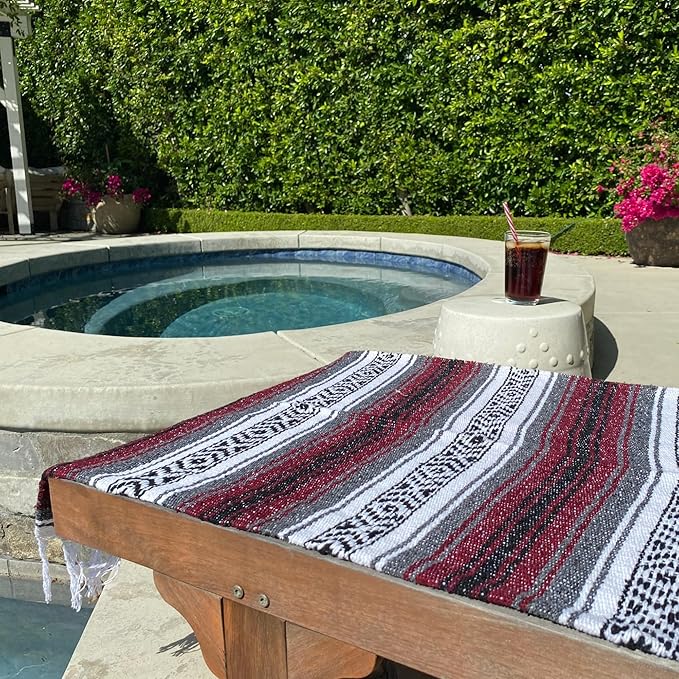 Del Mex Classic Mexican Blanket, Large Authentic Woven Falsa Throw (70"x50"), Artisan Southwest Décor for Beach, Yoga, Outdoors (Burgundy)-Ruum Studio Home