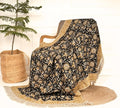 Bohemian Floral Cotton Throw Blanket with Tassels | 48x70 Inch Handblock Printed Sofa Throw | Black & Gold Decorative Bed Cover | Lightweight Couch Throw for Living Room & Bedroom-Ruum Studio Home