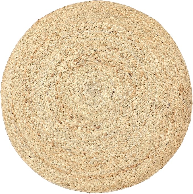 REDEARTH · Cylindrical Pouf Foot Stool Ottoman - Jute Braided Pouffe Poof Accent Sitting Footrest for Living Room, Bedroom, Nursery, Patio, Lounge & Other Rooms (Natural Teal, 18"x18"x14")-Ruum Studio Home