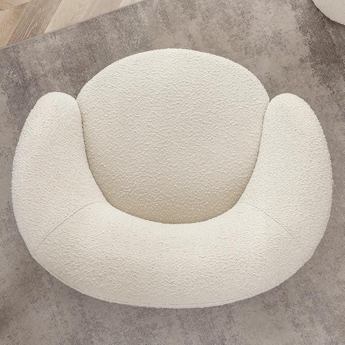 KINWELL 34" W Mid Century Modern Swivel Barrel Chair, Round Upholstered Boucle Swivel Accent Chairs, No Assembly Sofa Chair for Living Room Bedroom Reading Apartment Lounge Nursery(Cream)-Ruum Studio Home