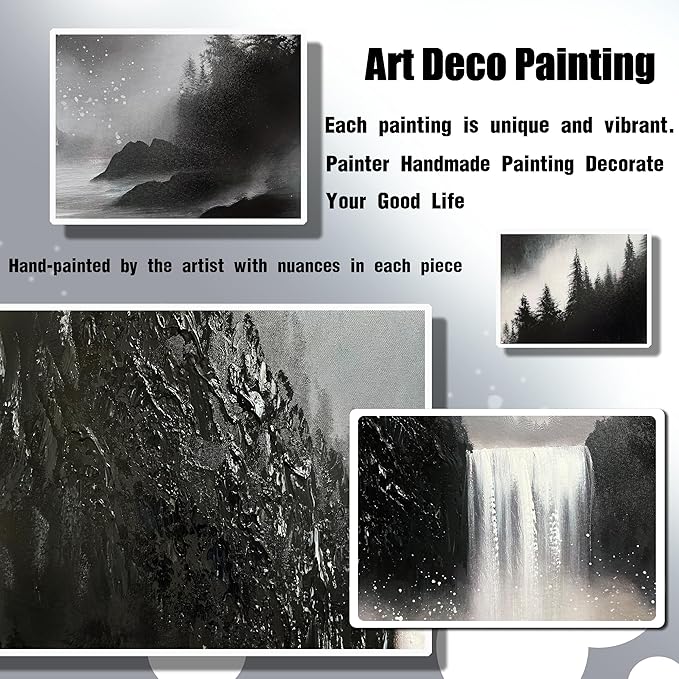 Mountain Hand Painting Wall Decor For Living Room - Extra Large Waterfall Pictures Wall Art For Office - Landscape Canvas Wall Art For Bedroom Size 36 x 72 Inch-Ruum Studio Home