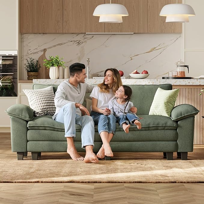 LINSY HOME Sectional Loveseat Sofa - 90'' Oversized Corduroy Cloud Couch Soft Modern Comfy Green Loveseat Couch Deep Seat Couches for Living Room Bedroom Apartment Office, Green-Ruum Studio Home