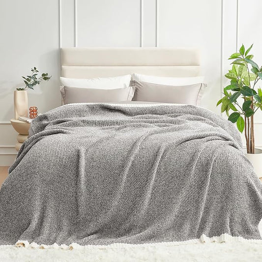 Snuggle Sac Queen Size Bedding Blankets, Super Soft Warm Oversized Blankets for Bed, Cozy Knit Fuzzy Plush Bed Blankets,Heather Dark Grey,90x90 inches-Ruum Studio Home
