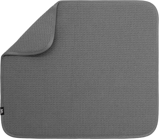 S&T INC. Dish Drying Mat, 16” x 18”, Absorbent Microfiber Kitchen Counter Mat, Dish Drying Pad for Dishes, Utensils, Pots and Pans, Large, Charcoal-Ruum Studio Home