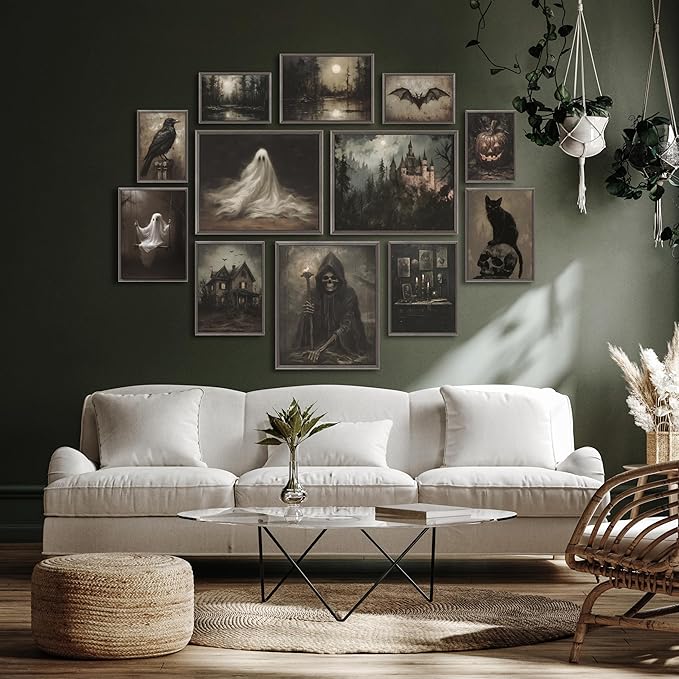 LANCHI95 12 Pcs Halloween Wall Art Prints, Vintage Witch Posters, Cute Ghost Pictures for Bedroom Decor (UNFRAMED)-Ruum Studio Home