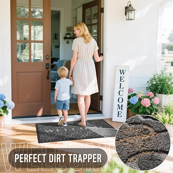 Yimobra Welcome Mat Outdoor Indoor, All-Season Waterproof Front Door Mat Outside Entrance, All-Weather Heavy Duty Non-Slip Doormat, Low Profile Porch Patio Entrance Mats, 47x24, Dark Grey-Ruum Studio Home