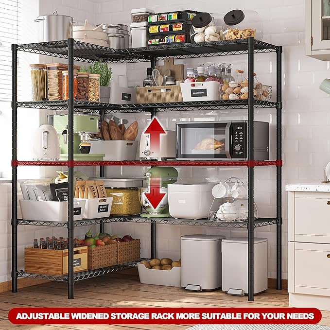 REIBII 5 Tier Wire Shelving Storage Shelves Loads 1430LBS, 58" W Metal Shelving for Storage Adjustable Shelving Unit Heavy Duty Garage Shelves Pantry Shelves Kitchen, Black-Ruum Studio Home