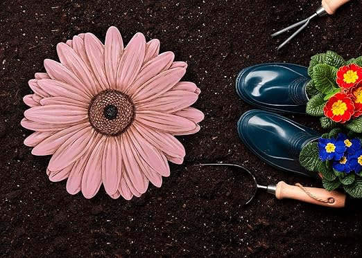 NAT & Jules Gerbera Daisy Flower Shaped Dimensional Indoor Outdoor 12 inch Cast Resin Decorative Garden Stepping Stone, Patio, Walkway Sculpture Yard Art, Pink-Ruum Studio Home