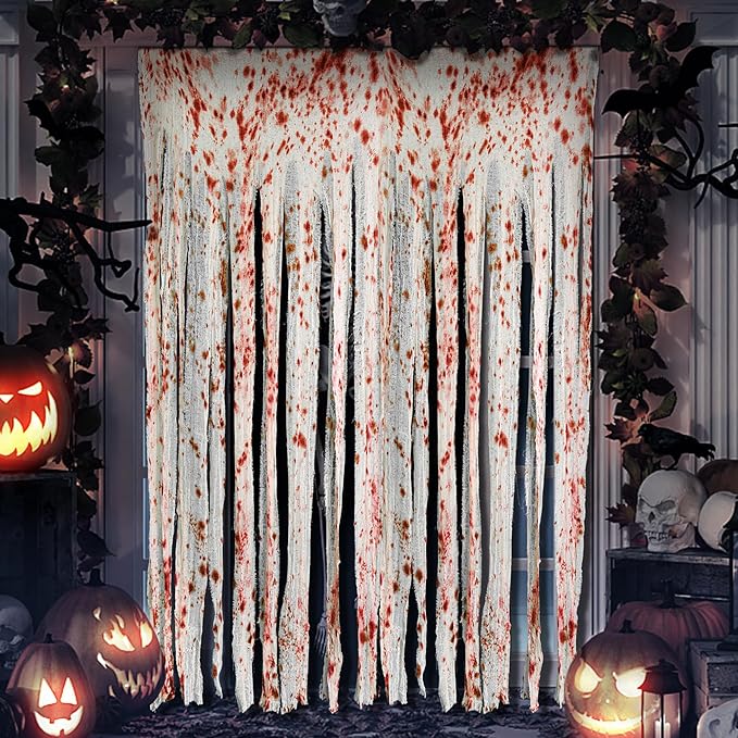 RunNico 85" x 60" 2pcs Halloween Door Curtain Decoration with Bloody Hand Prints - Bloody Doorway Curtain Halloween Creepy Cloth for Haunted House, Horror Theme Party-Ruum Studio Home