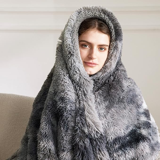 Bedsure GentleSoft Fuzzy Faux Fur Sherpa Fleece Blanket Twin Size, Plush Thick Warm Twin Blanket for Bed, College Dorm Essentials Gifts for Girls Boys, Tie Dye Grey Decor for Winter, 60x80-Ruum Studio Home
