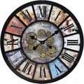 Unique Moving Gear Extra Large Wall Clock 21"-Battery Powered. Retro Industrial Steampunk Country Farmhouse Decor for Living Room, Kitchen,Bars, Restaurants, cafes, Offices(Black- 21")-Ruum Studio Home