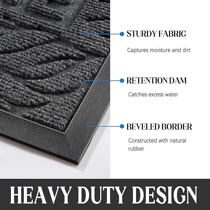 Yimobra Welcome Door Mat Outdoor Indoor, Non Slip Front Doormats, Heavy Duty Rubber Backing, Low-Profile Entrance Mat, Absorbent Resist Dirt, Easy Clean Patio Garage Floor Mats, 29.5 x 17, Grey-Ruum Studio Home