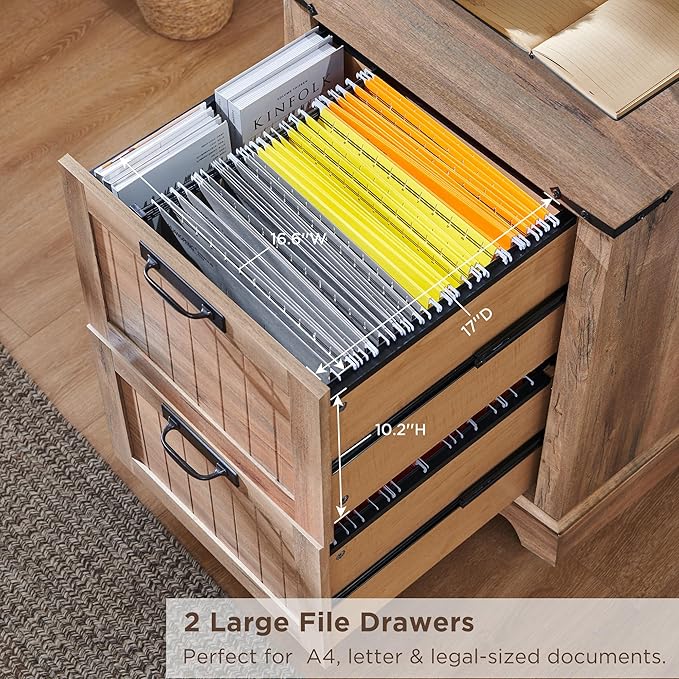 RedLemon Bookcase with 2 File Drawers, 72" Tall Farmhouse Bookshelf with Storage and Adjustable Shelves, 4 Tier Rustic Wood Bookshelf with Cabinet for Home Office, Living Room (Rustic Natural Oak)-Ruum Studio Home