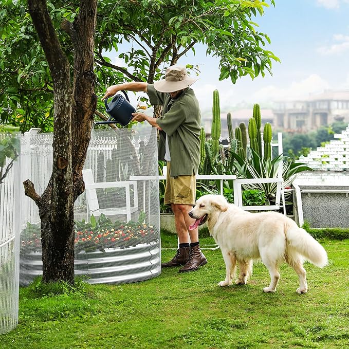 Land Guard 4×4×3ft Galvanized Raised Garden Bed Kit, Round Galvanized Planter Raised Garden Boxes Outdoor, Large Metal Raised Garden Beds for Vegetables, Silver-Ruum Studio Home