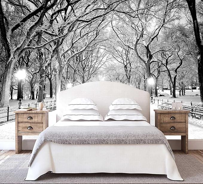 Beautiful 3D Snowy Forest Wallpaper Gray New York Park Landscape Wall Mural Living Room Bedroom (Not Peel and Stick)-Ruum Studio Home
