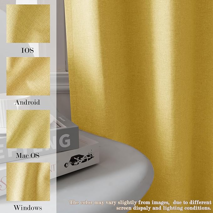 100% Blackout Linen Textured Drapes for Bedroom Pinch Pleated Curtains for Track System Portable Drapery for Sliding Glass Door/Storage/Space Room Divider, 70" Wx84 L, 1 PC, Yellow-Ruum Studio Home