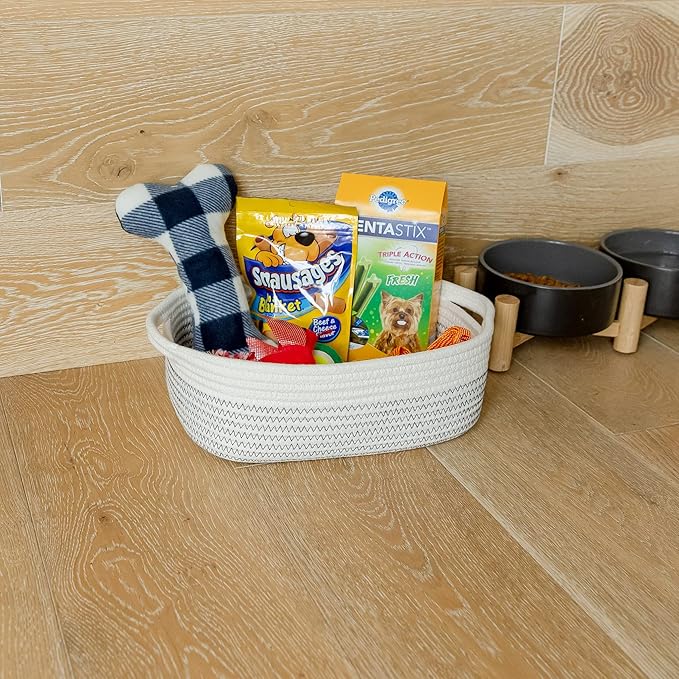 NaturalCozy 5-Piece Rectangle Storage Basket Set- Natural Cotton Rope Woven Baskets for Organizing! Small Basket for Montessori, Baby Nursery, Dog Toy Baskets, Cat Toy Box, Bathroom Organization Bin-Ruum Studio Home