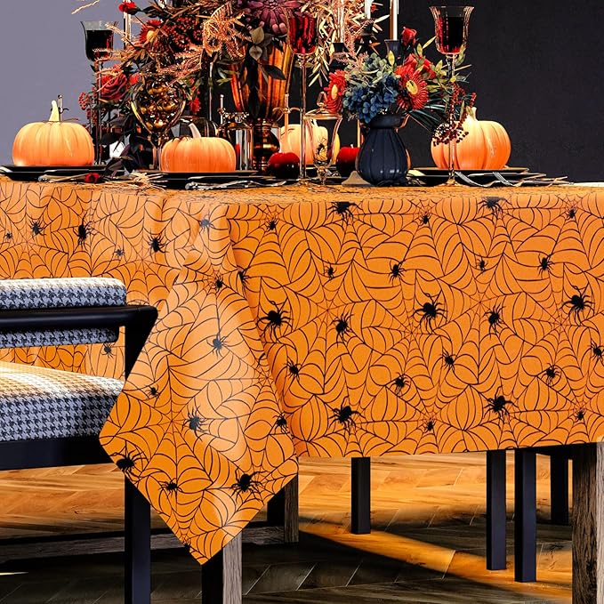 Whaline 4 Pcs Halloween Plastic Tablecloths Colored Spider Web Disposable Table Cover Spiderweb Rectangle Table Cloth for Trick or Treat Holiday Party Decor, 54 x 108 Inch-Ruum Studio Home