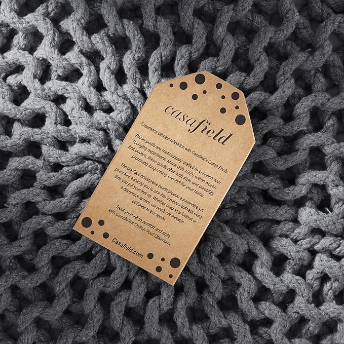 Casafield Round Pouf Ottoman, Dark Gray - 20" Diameter x 14.5" High Cotton Knit Foot Stool - Boho Floor Pouffe for Living Room, Bedroom, Home Office-Ruum Studio Home