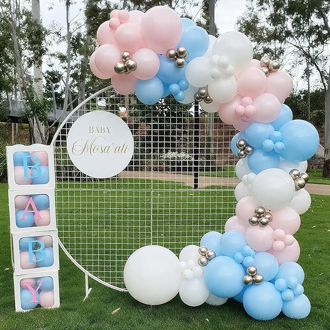 Pink and Blue Balloons 12 Inch Pastel Light Baby Blue Pink White Party Balloon with Confetti Latex Balloons for Gender Reveal Boy or Girl Princess Birthday Bridal Baby Shower Party Decorations-Ruum Studio Home