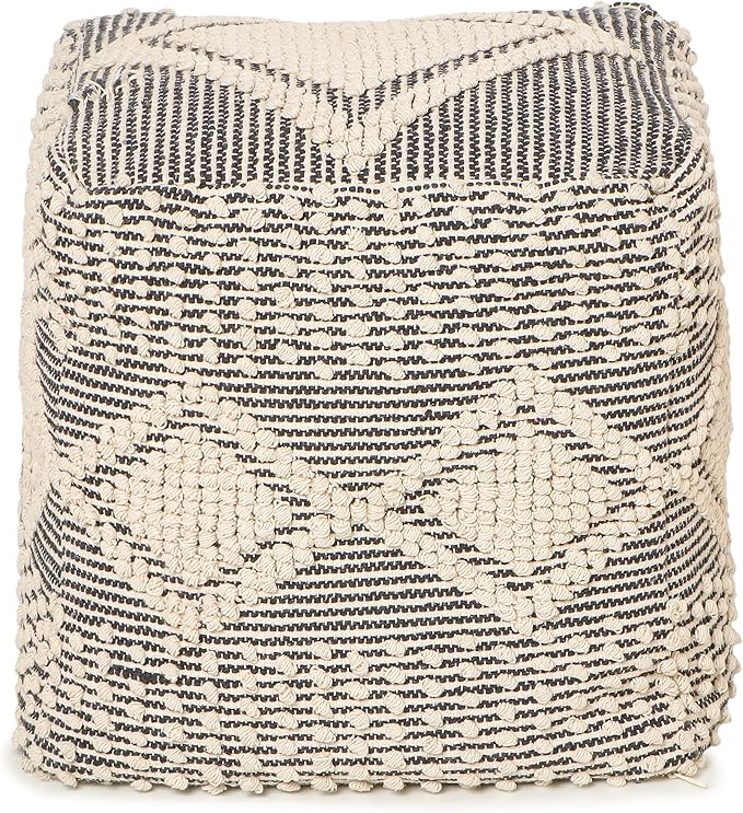 REDEARTH · Tufted Pouf Ottoman with Filler Textured Storage Cube Bean Bag Pouffe Footrest for Living Room, Bedroom, Nursery, Kidsroom; 100% Cotton (17.5"X17.5"X17.5", Cube Diamond Medley Gray)-Ruum Studio Home