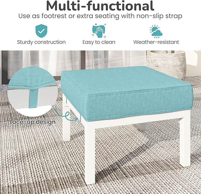 Solaste Outdoor Footstools Patio Ottoman Set of 2, Aluminum All-Weather Outdoor Footrest Seat with Removable Cushions, Patio Furniture Ottomans for Garden, Backyard, Poolside-White-Ruum Studio Home