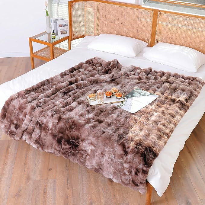 UKELER Plush Furry Throw Blanket Large Super Soft Fluffy Blankets Throws for Bed, Couch, Sofa, Office, Camping Plush Shaggy Faux Fur Blanket 60''x80'' Brown-Ruum Studio Home