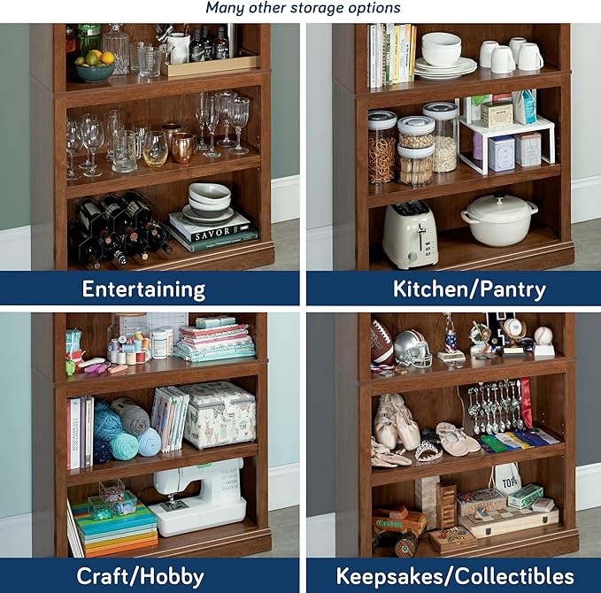 Sauder Miscellaneous Storage 5 Split Bookcase/Book Shelf, L: 35.28" x W: 13.23" x H: 69.76", Oiled Oak finish-Ruum Studio Home