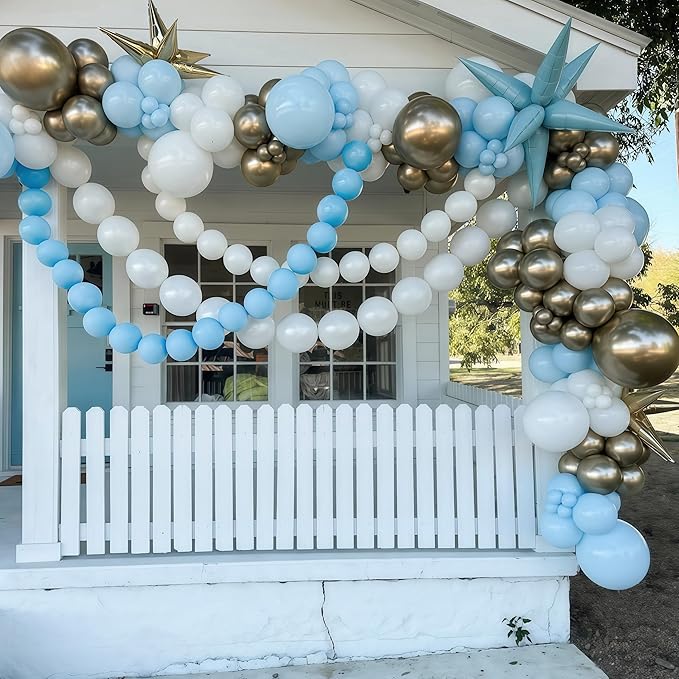 Blue and White Link Balloons, 60PCS Baby Light Blue White Linking Balloons with Tail for Making Balloon Wall Arch and Chains, Quick Balloon for Wedding Birthday Baby Shower Party Decorations (6inch)-Ruum Studio Home