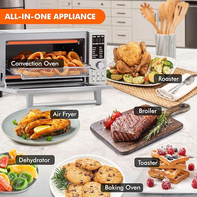 Nuwave Bravo Air Fryer Toaster Smart Oven, 10-in-1 Countertop Convection, 1800 Watts, 21-Qt Capacity, 50°-450°F Temp Controls, Top and Bottom Heater Adjustments 0%-100%, PFAS Free, Stainless Steel-Ruum Studio Home