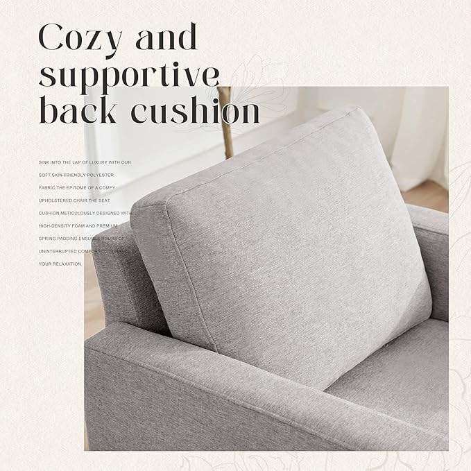 Mid-Century Accent Chair,Modern Linen Fabric Armchair for Living Room,Comfy Upholstered Reading Accent Chairs for Bedroom,Single Sofa Chair with Wood Legs (Light Grey, 2 Pack)-Ruum Studio Home